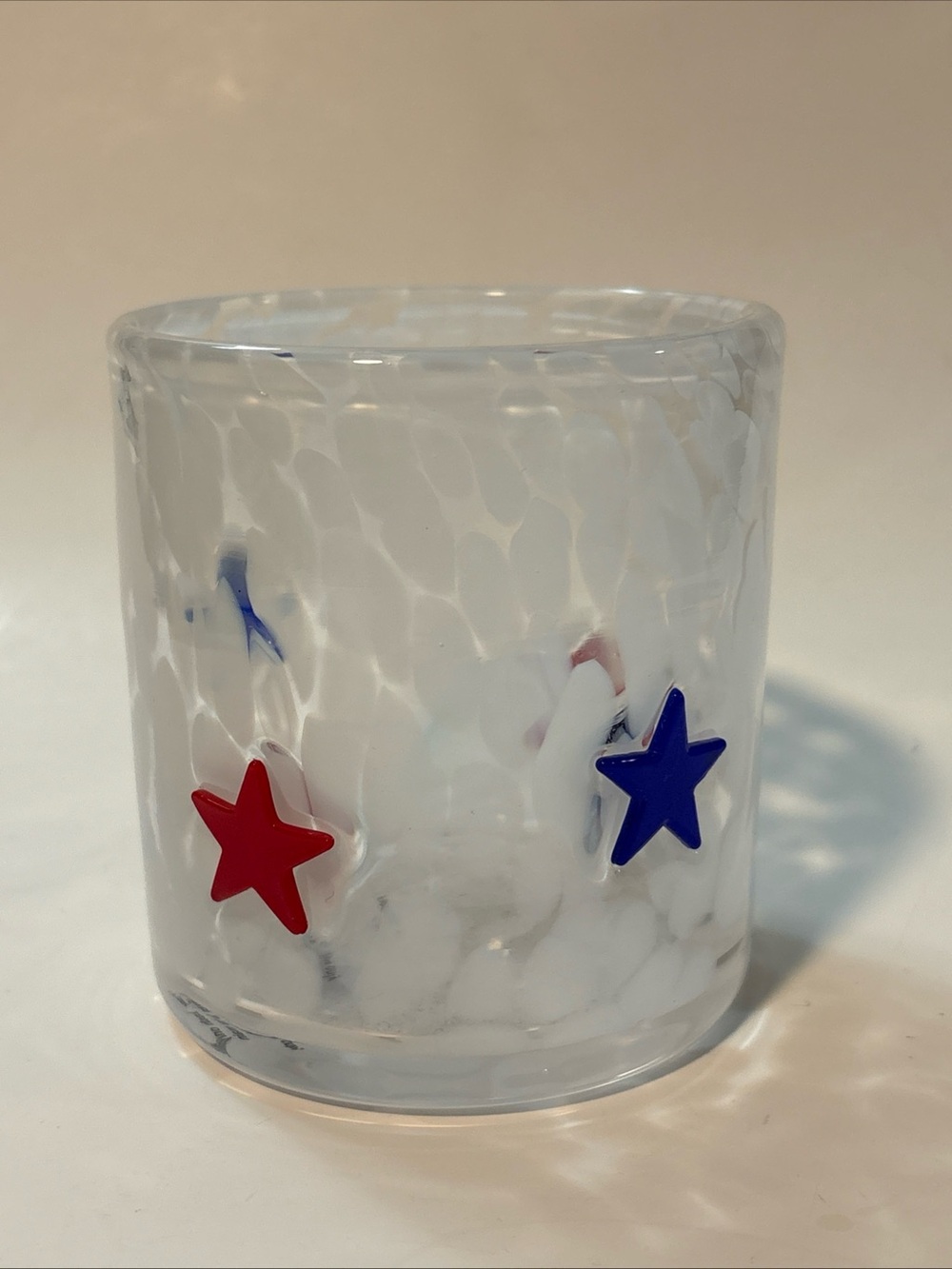 Americana Stars Art Glass Tumbler– Red & Blue Stars Patriotic New